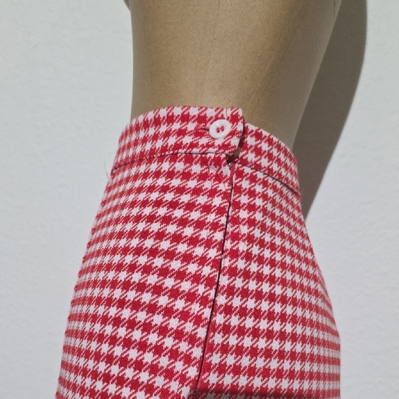 Red White Houndstooth Vintage Handmade Wide Leg Pants Retro 60s 70s High Waisted - Picture 6 of 16